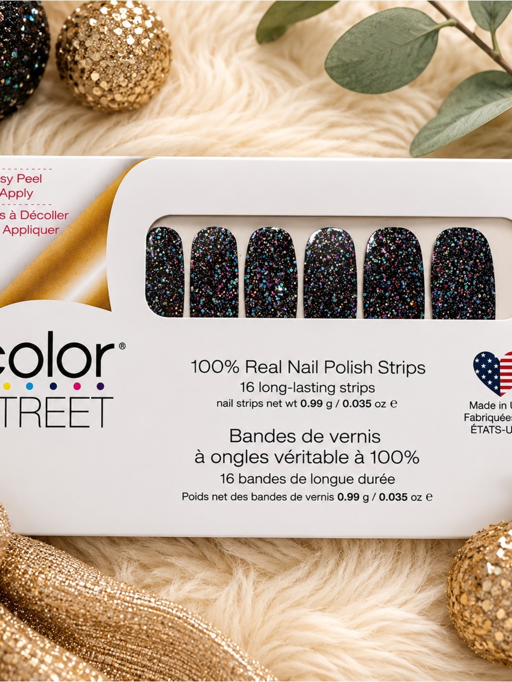 Color Street Black Glitter Nail Strips with Multicolor Sparkle